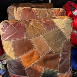 Vintage  MCM Calfskin Genuine Leather Quilted Patchwork Cushions 4 Of Them  Pillow Case 60s 