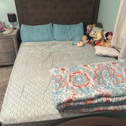 Queen Tufted Upholstered Grey Bed Frame