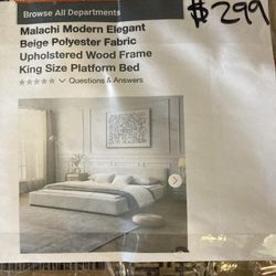 King Size Upholstered Wood Frame Platform Bed