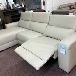 100% Real Leather 3 Pc Sectional With A Power Recliner And Chaise- Nevio