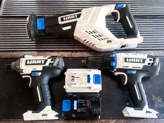 Hart 20V tool bundle impact driver reciprocating saw drill 2 batteries 1.5ah 2ah and charger