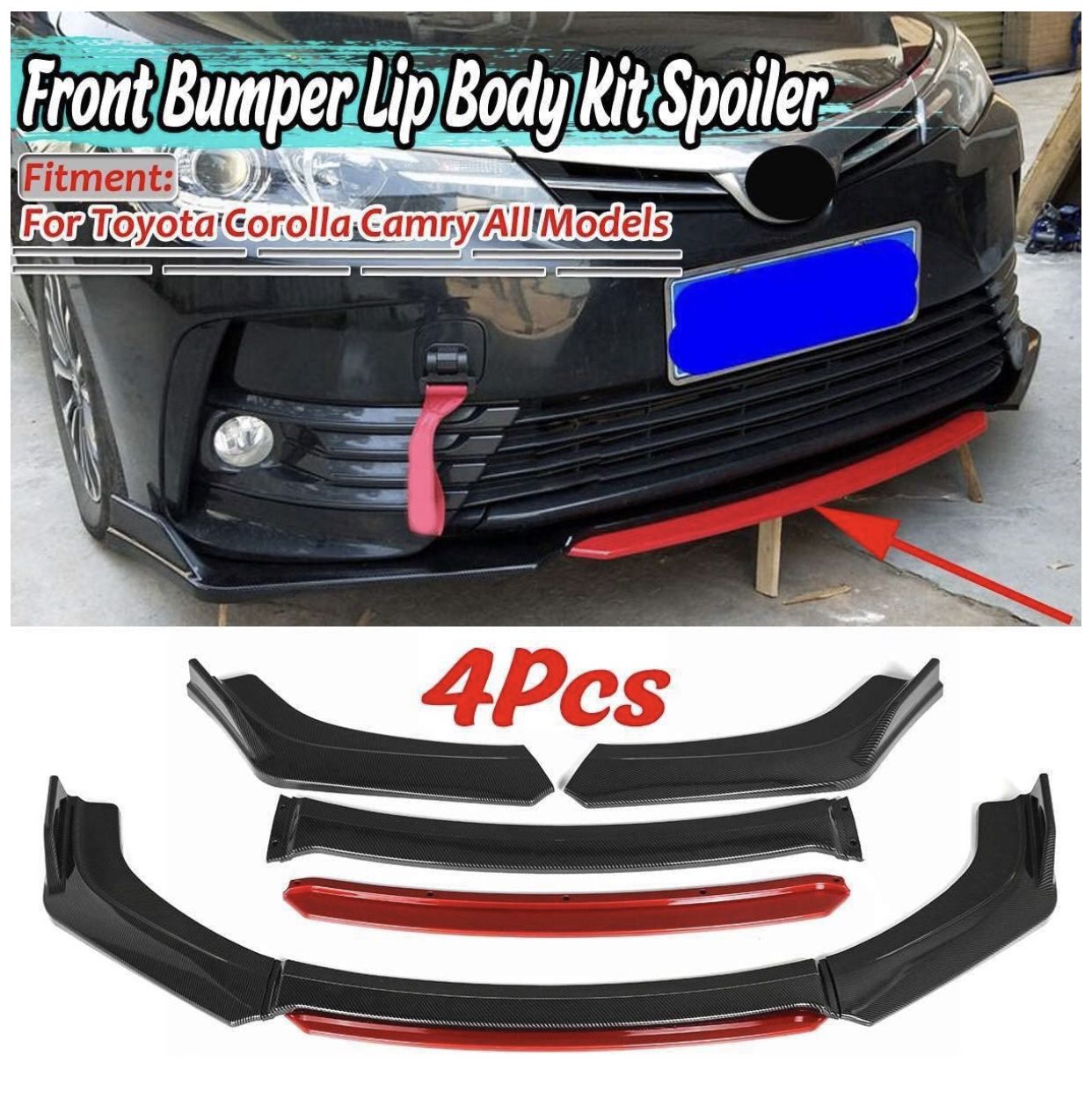 4pc Car Front Bumper Splitter Lip Diffuser Spoiler Fit for VW Fit for Golf MK5 MK6 MK7 Fit for Toyota Corolla Camry Fit for Subaru Fit for Kia (Color