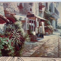 Large Canvas Oil Painting Mediterranean Village 