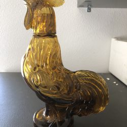 Vintage Amber Glass Rooster Decanter 12" Rustic Jeffrey Snyder