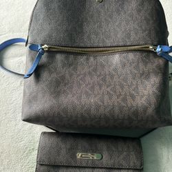 Brown Logo Michael Kors Backpack Purse And Wallet 