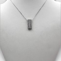 14k White Gold Bar Pendant with Diamonds and 17" Necklace.