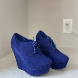 Royal Blue High Heels Wedges Laces