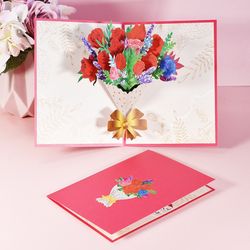 3D Bouquet Pop-up Card with Envelope, for All Occasions 