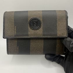 Authentic FENDI Pequin Wallet Pattern PVC Leather Beige Pouch