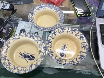 Pottery bowl Roseville USA Ohio 1116 RRP co brown & Blue