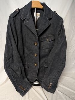 Talbots Jacket Women Sz 10 Black Denim Jean Collar 3 Button Front Stretch