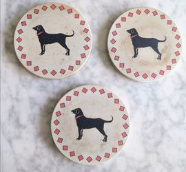 Three Vintage Homer Laughlin Black Tavern Dog Martha's Vineyard Drink Coasters