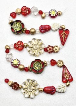 50 pcs ~ Red/White Mix of Czech Glass Beads For Jewelry Making