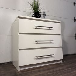 HUGE White 3-Drawer Dresser w/ Silver Knobs, Nursery Dresser