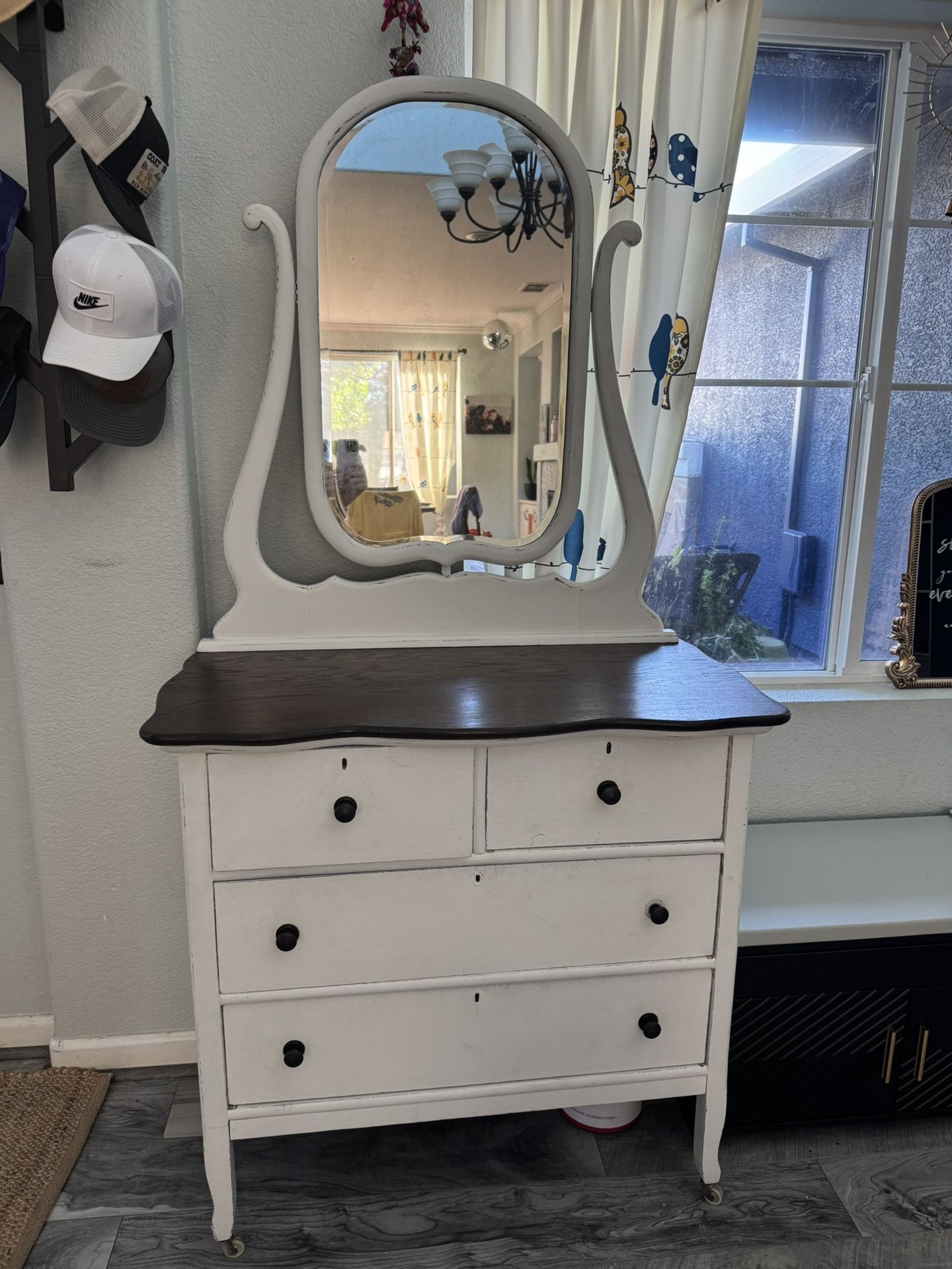 Vintage Dresser Refinished With Attached Mirror