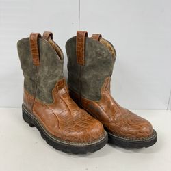 🆕 Ariat Western Boots Croc Embossed Leather Brown Women Size 8B Work Cowboy