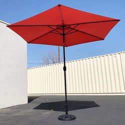 (New) $70 Outdoor Patio 10 FT Umbrella and 30lbs Base Stand Set, Beige/Red