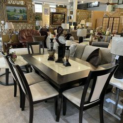 Brown Dining Table w/Marble Insert