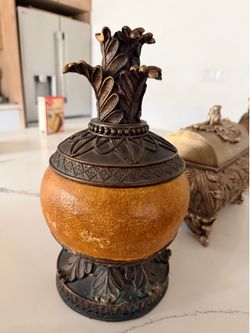 Pineapple Trinket Jewelry Box — 13”H x 7”W, Gold Bronze Tone, Hinged Lid, Decorative