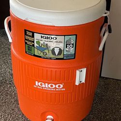 10 Gallon Orange Igloo Cooler Round