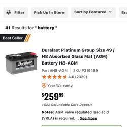 Duralast platinum battery  49 / h8