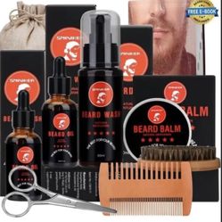 Beard Growth Kit Boosts Hair Grooms Mustache Serum Balm Brush Comb Men Care Gift