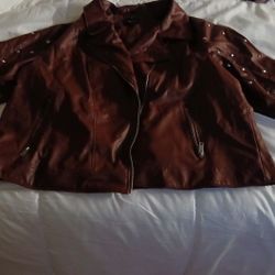 Womens Front Zipper Jacket With Studded Sleeves