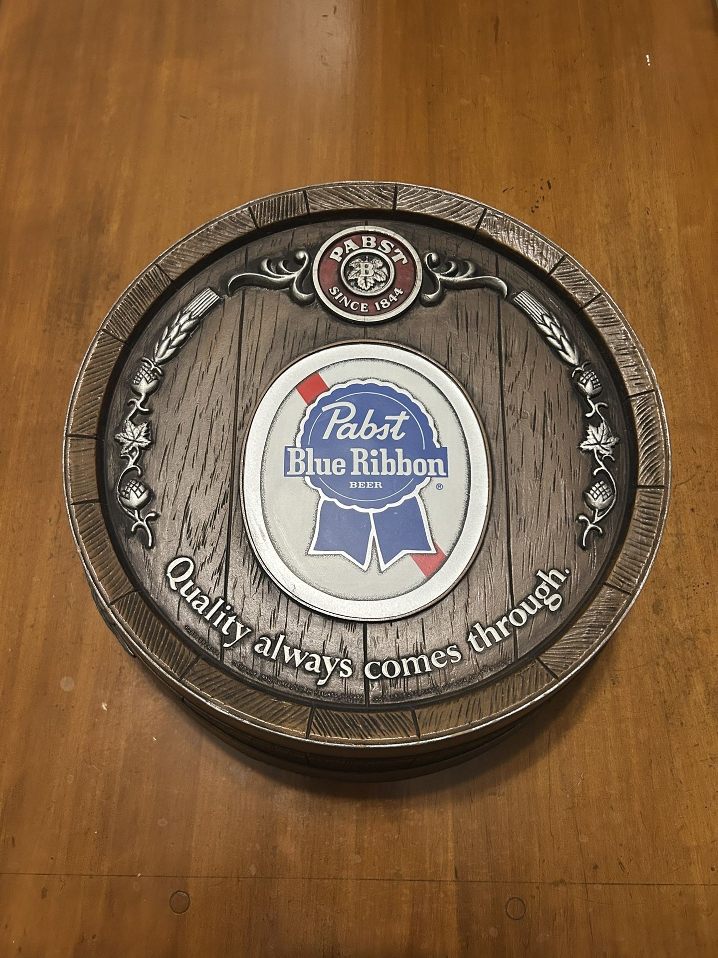 Pabst Blue Ribbon wall hanging keg
