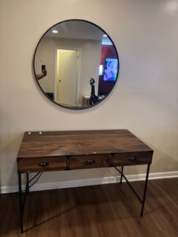 Wayfair 3-Drawer Desk / Console Table - Wood & Black Metal