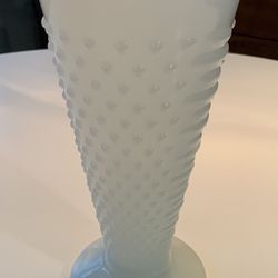 Vintage Collectible Anchor Hocking Glassware Tall White Milk Glass Hobnail Vase
