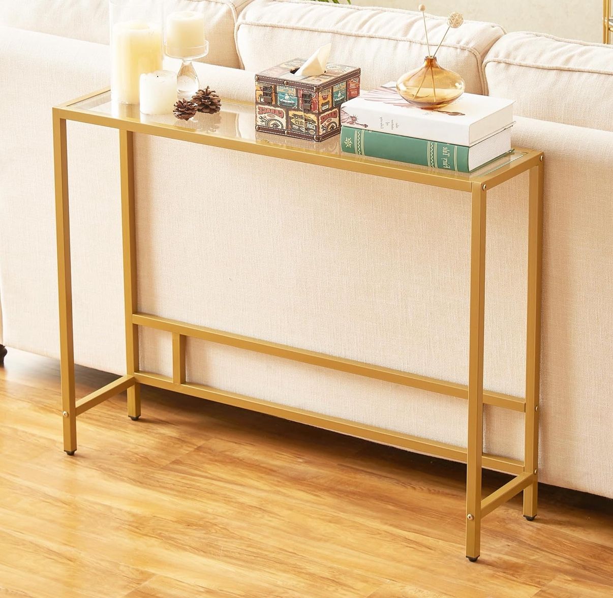 Tempered Glass Iron Console Table 