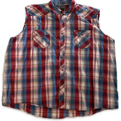 CE Schmidt Workwear Red Plaid Pearl Snap Sleeveless Button Up Shirt Mens sz 4X