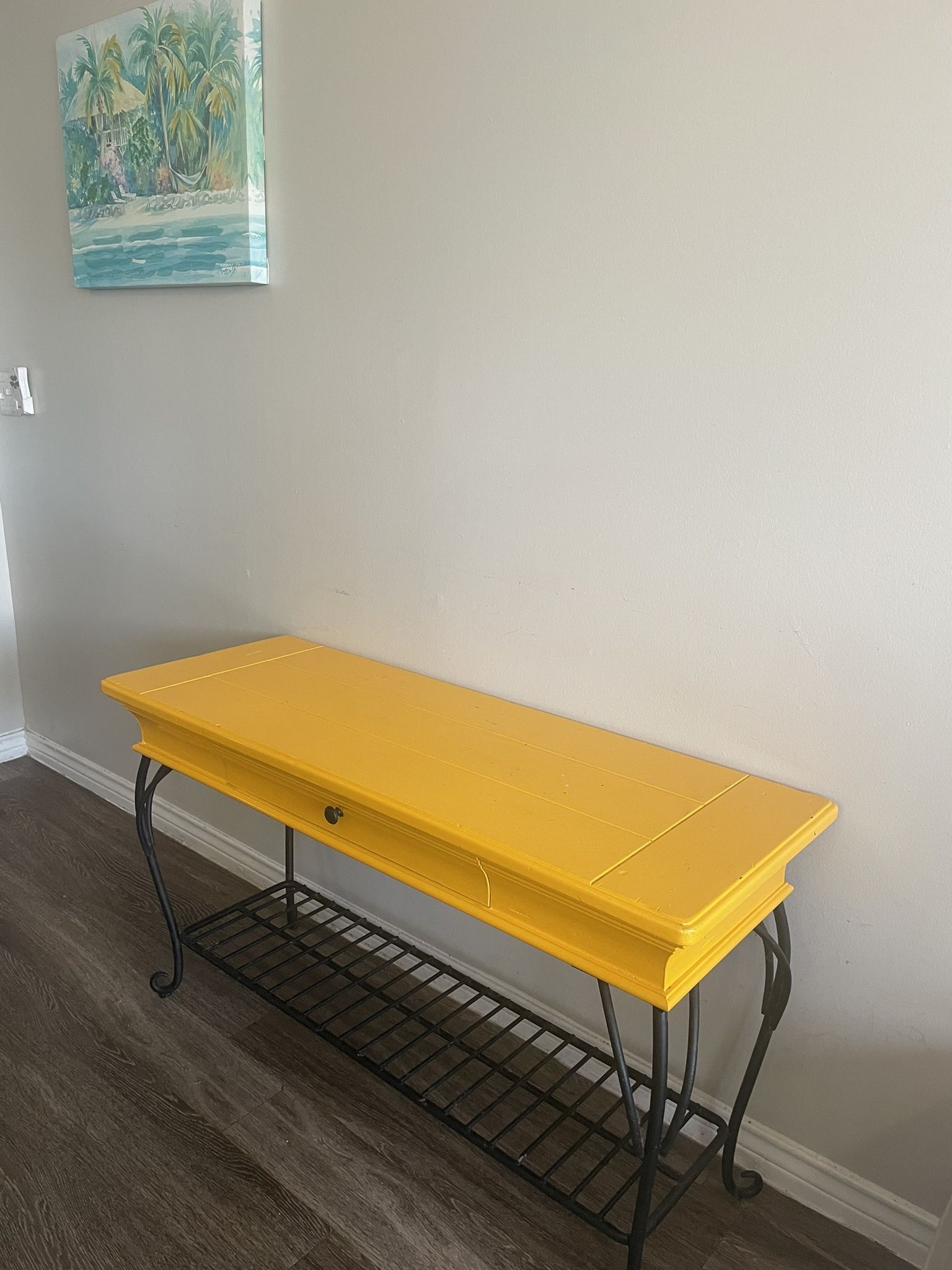 Modern Yellow Accent Table / Entryway Console – Metal Base + Wood Top – Coral Springs Pickup