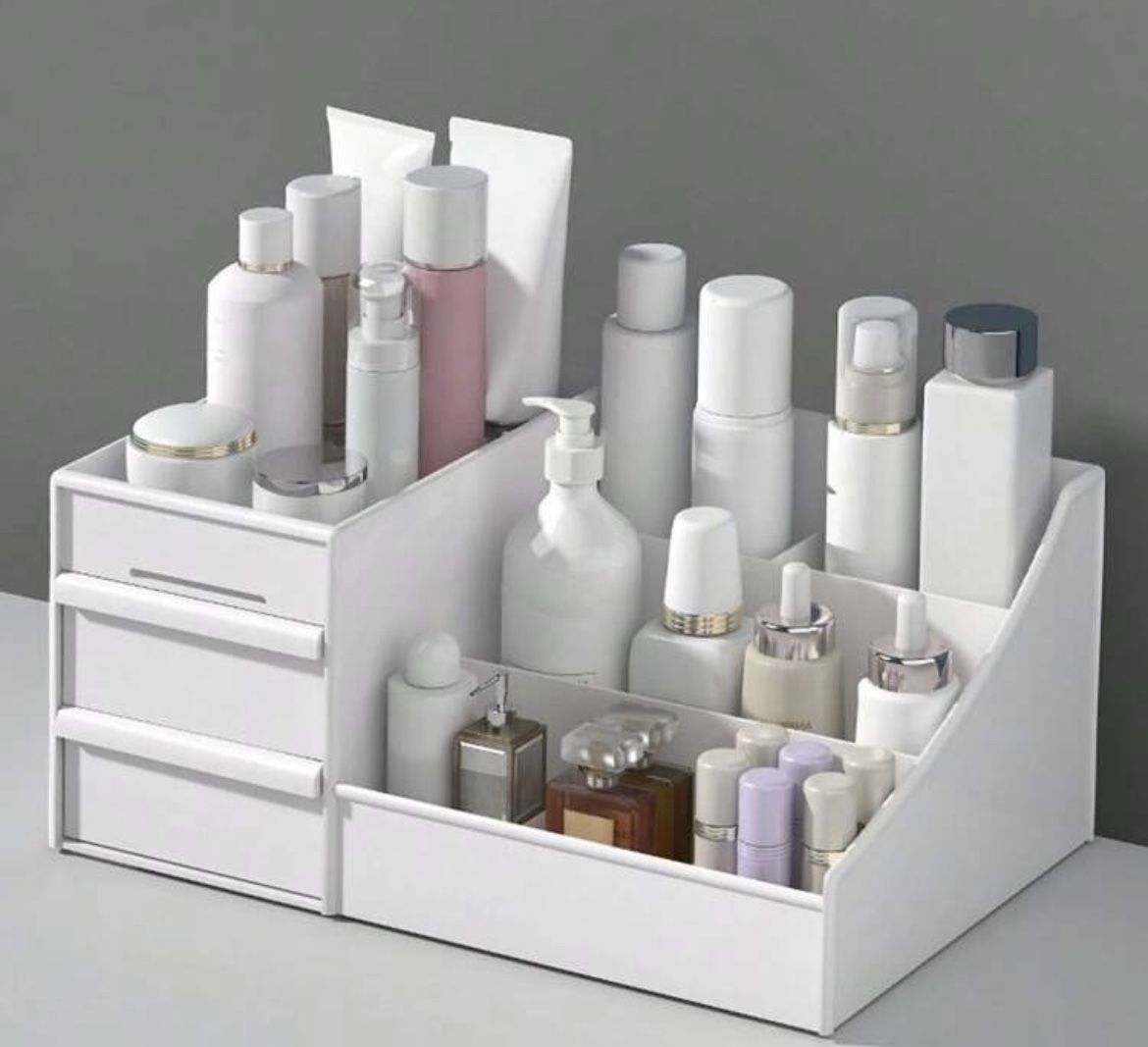 Makeup Organizer For Vanity, Large Countertop Organizer With Drawers, Cosmetics Storage Boxes For Skin Care, Brushes, Eyeshadow, Lotions, Lipstick,Nai
