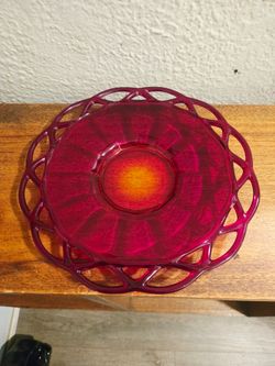 Vintage Imperial Glass Ruby Red Open Lace Edge Dish/Bowl Light Glow in Center