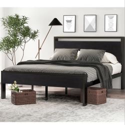 14 Inch Queen Size Metal Platform Bed Frame With Wooden Headboard And Footboard 
