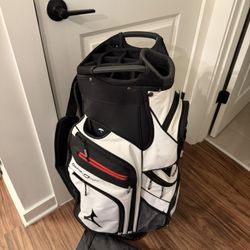 Mizuno BR-D4 Cart Golf Bag - 14-Way Dividers - White/Black with Rain Cover