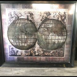 Antique World Map w/ 3D Metal
