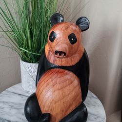 $49 Vintage 70's Carved Wooden Panda Bear From Spain, Sarreid 12" Tall. Great Decor. Great Condition