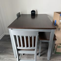 High top Gray Table With 2 Chairs And Bench