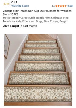OJIA Vintage Non-Slip Stair Treads 15-Pack Beige