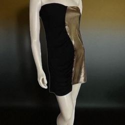 Halloween Black Gold Metallic Mini Strapless Dress Size Large.