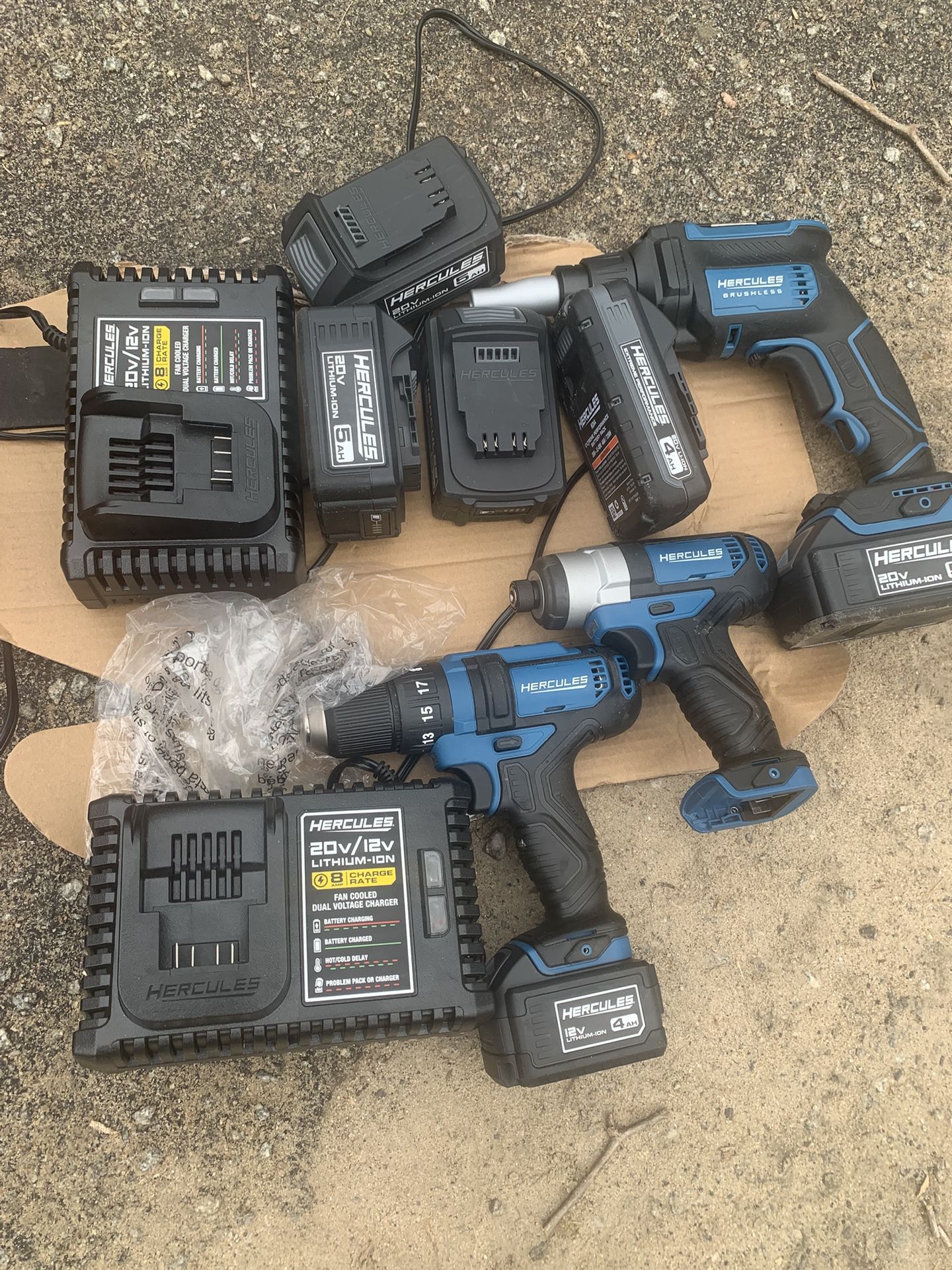 Brand new Hercules batteries, chargers, and tools