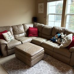 Large Genuine Leather Sectional + Matching Ottoman