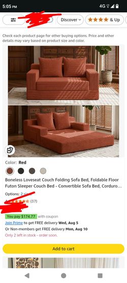 Multi-purpose foldable sofa (red/orange)
