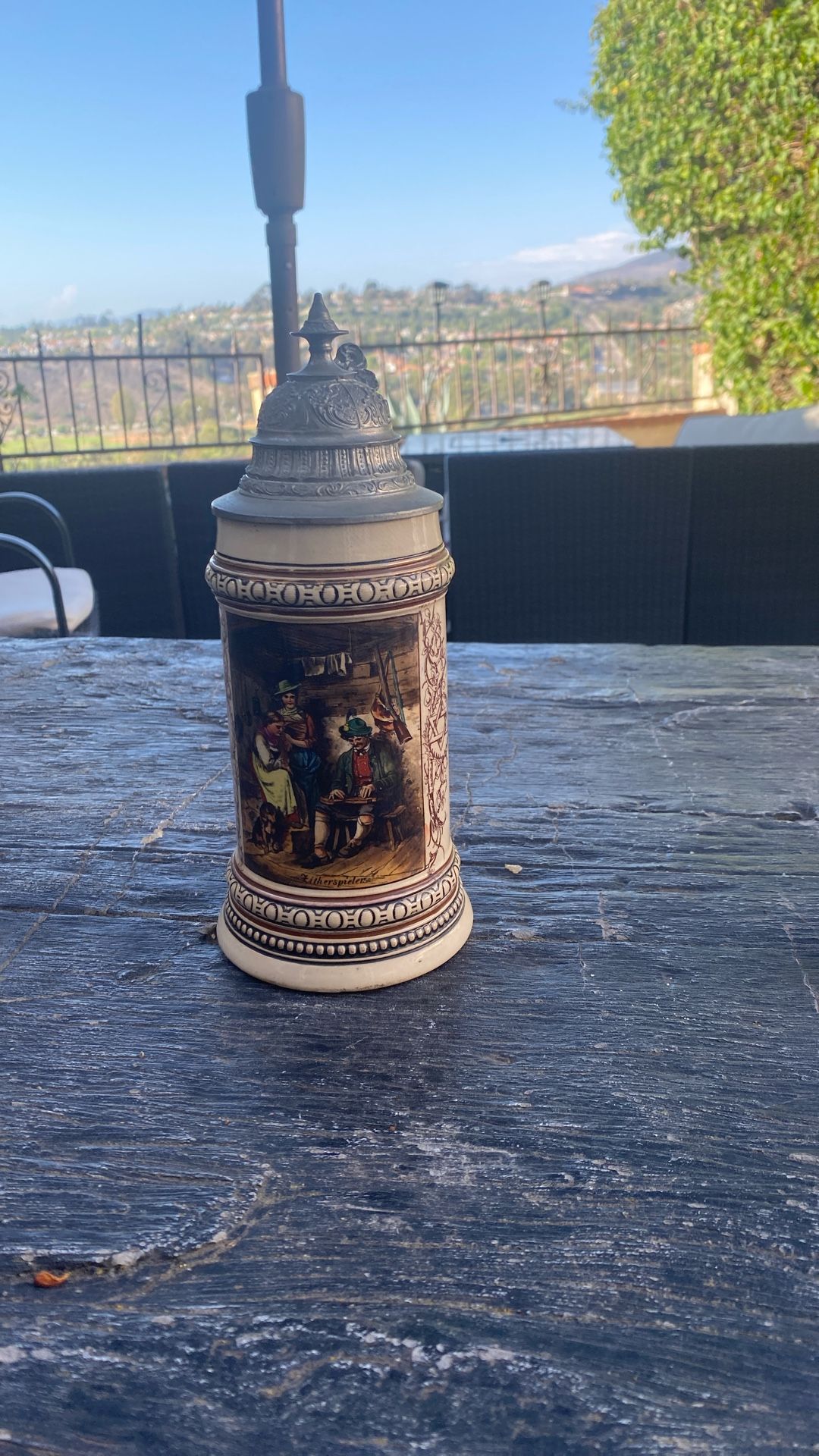 Antique German Beer Stein Tavern Scene. Jewish Star Of David