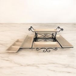 Stoneware Server With Metal Rack Tier Set