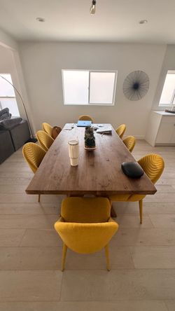 Set of 8 Modern Mustard Upholstered Dining Chairs – Wayfair – Excellent Condition