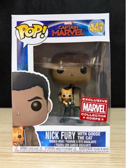 Funko Pop! Vinyl: Captain Marvel - Nick Fury with Goose The Cat #447 - Marvel Exclusive