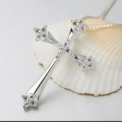 White Zircon Cross Pendant Necklace For Women's Party Birthday Fashion Jewelry